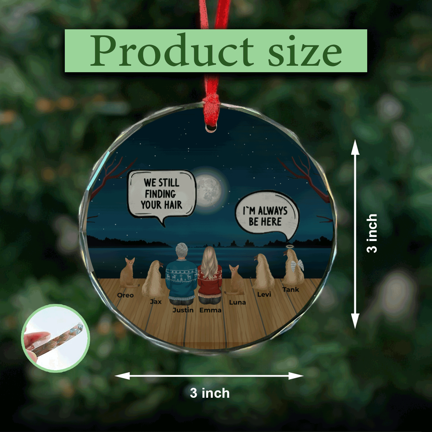 Personalized Christmas Memorial Ornament with Pets and Family | Glass Ornament